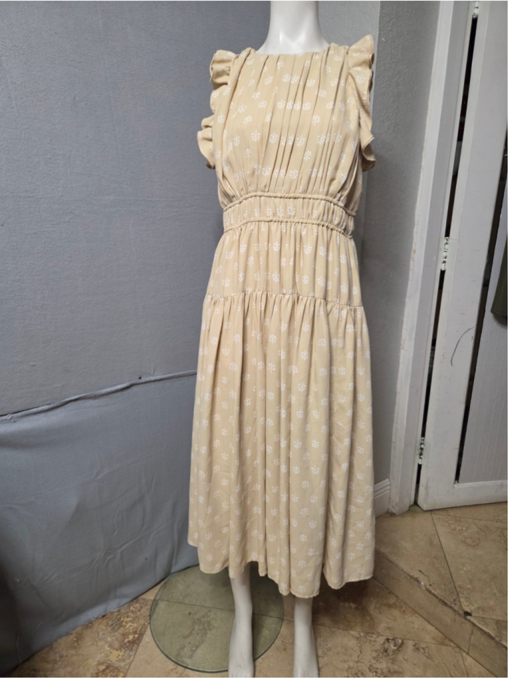 Women's Ann Taylor Midi Dress Size 4 Beige White Floral P2p 18 In